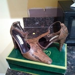 Womens  Brown Leather Snake Shoes  Size 8 B